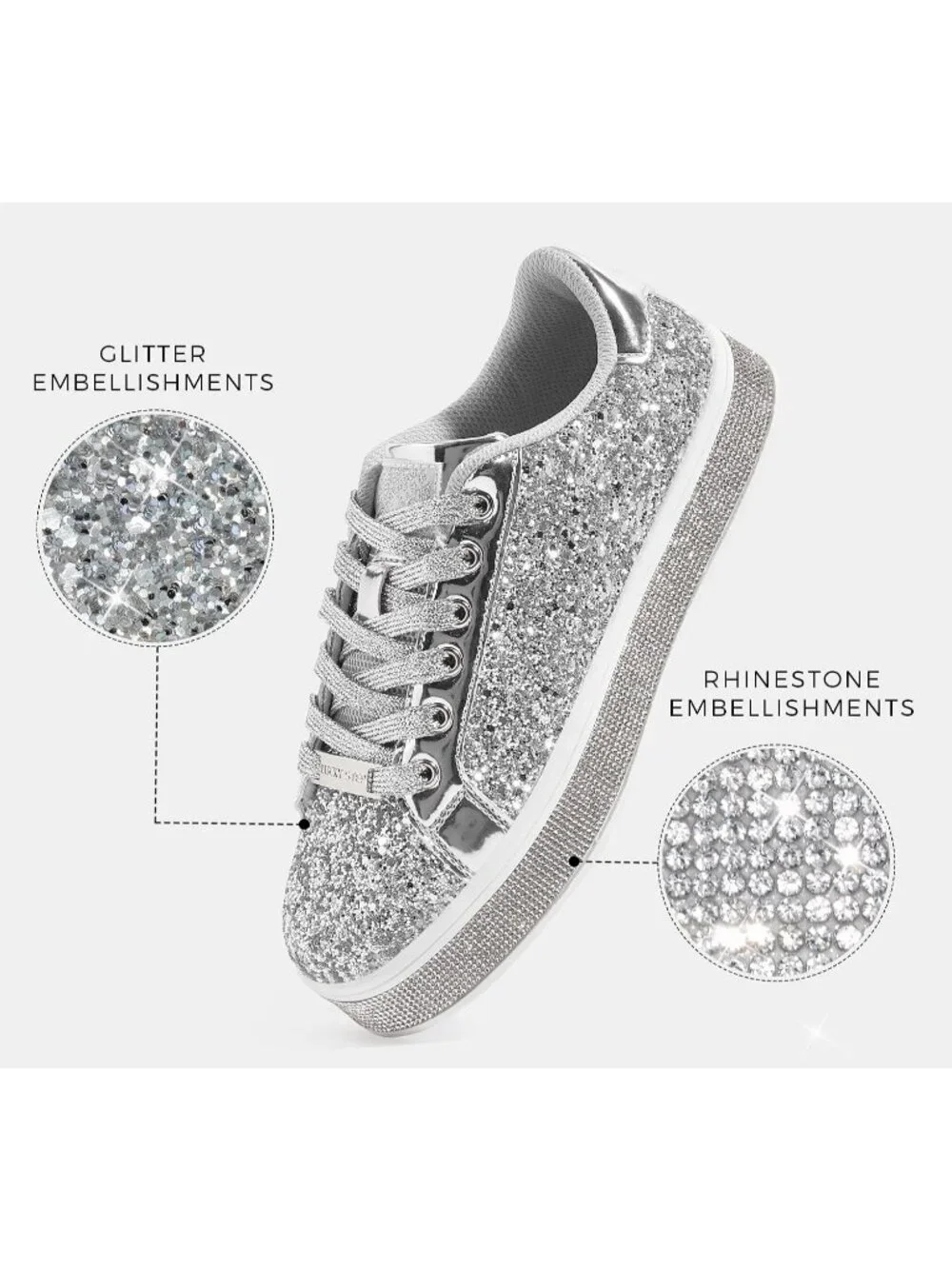 Women's Silver Sparkly Bling Shiny Dressy Bedazzled Glitter Fashion Sneaker Shoe_3